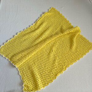 Handmade Crochet Baby Blanket Yellow White Trim Crib Throw Unisex Gift